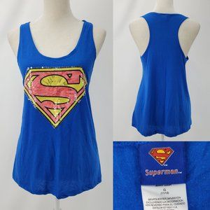 DC Comics Womens Jrs Large Superman Sequined Tank Top Poly/Rayon